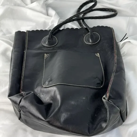 Patricia Nash Leather Tote Handbag Black Tooled Cutout 13x16 Pink Int Dustbag - Picture 2 of 8